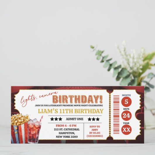 Kinoabend Ticket Geburtstag (Stehend Vorderseite)