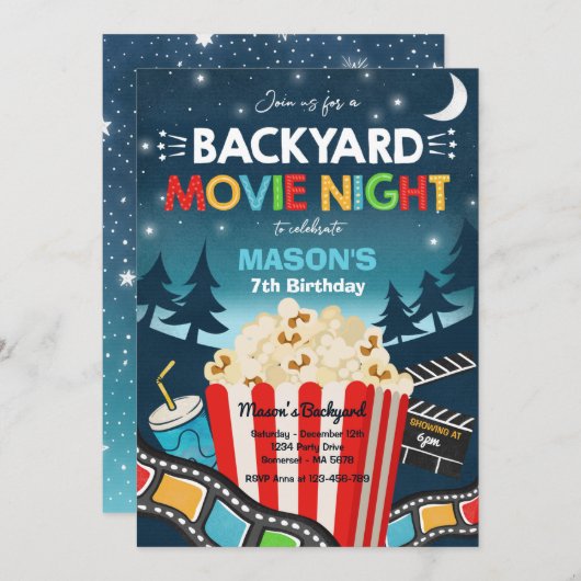 Kinofilm "Backyard Night Birthday Movie" unter dem Einladung (Vorne/Hinten)