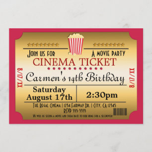 Kinofilm Ticket Popcorn Party Einladung