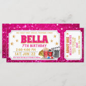 Kinokarte Geburtstag Einladung Rosa Glitzer (Vorne/Hinten)