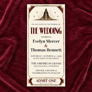 Kinokarten-Vintage-Art-Deco-Hollywood-Hochzeit Einladung
