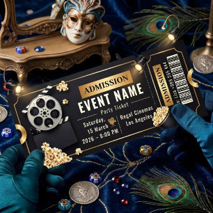 Kinonacht-Party-Ticket-Vorlage 2026 zum Bearbeiten Einladung