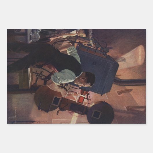 Kinoprojektionist, Vintages Geschäft Geschenkpapier Set (Vorderseite)