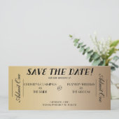 Kinoticket Save-the-Date-Ankündigung (Gold) Save The Date (Stehend Vorderseite)