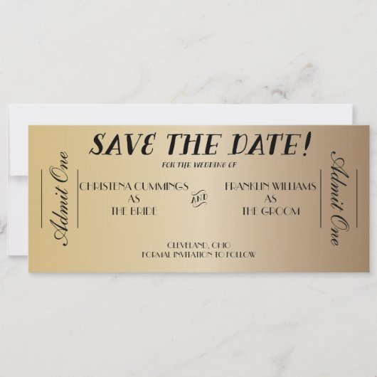Kinoticket Save-the-Date-Ankündigung (Gold) Save The Date (Vorderseite)
