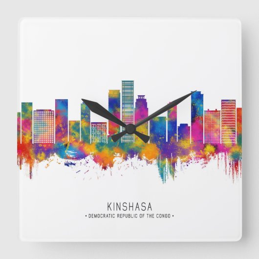 Kinshasa DR Kongo Skyline Quadratische Wanduhr (Vorderseite)