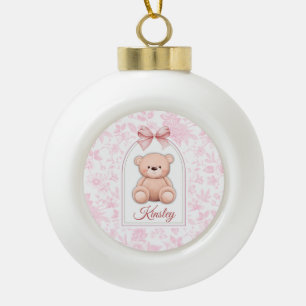 Kinsley Benutzerdefiniertes rosa Teddy-Bär-Kinde Keramik Kugel-Ornament