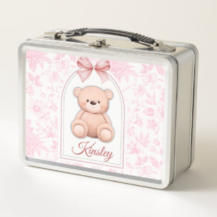 Kinsley Benutzerdefiniertes rosa Teddy-Bär-Kinde Metall Brotdose