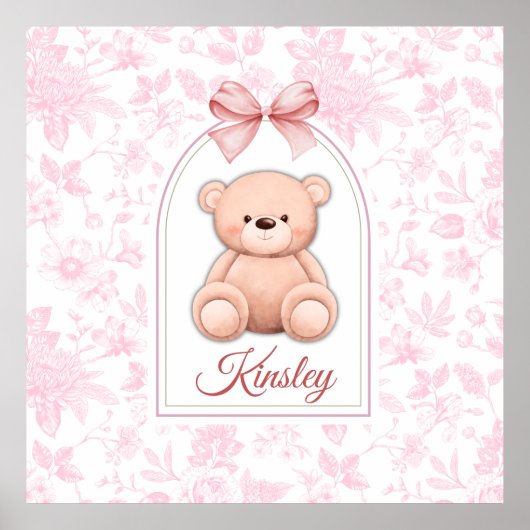 Kinsley | Benutzerdefiniertes rosa Teddy-Bär-Kinde Poster (Vorne)