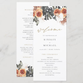 KINSLEY Boho Terracotta Floral Wedding Program Menükarte