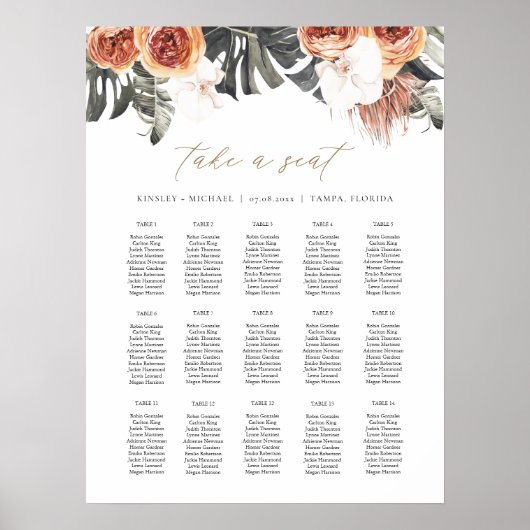 KINSLEY Boho Terracotta Palm Wedding Chart Poster (Vorne)
