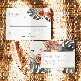 KINSLEY Boho Terracotta Palm Wedding RSVP Postcard Einladung