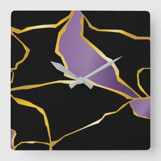 Kintsugi Amethyst Accents Quadratische Wanduhr (Vorderseite)