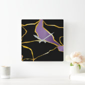 Kintsugi Amethyst Accents Quadratische Wanduhr (Zuhause)