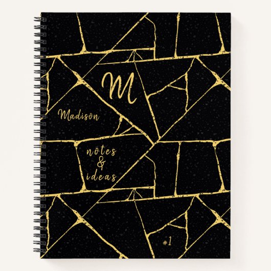 Kintsugi Black Gold Japanische Töpferkunst Notizblock (Vorderseite)