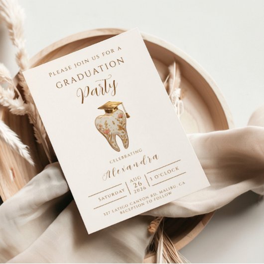 Kintsugi Floral Tooth Graduation Party Einladung