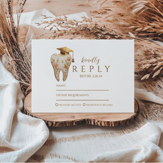 Kintsugi Floral Tooth Graduation Party RSVP Karte