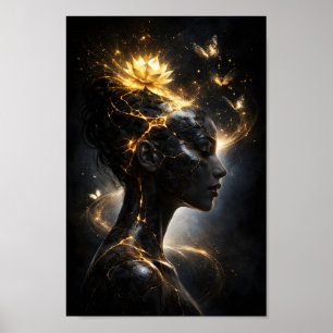 Kintsugi-Frau-Silhouette mit goldenem Lotus Poster