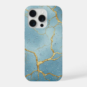 💙 Kintsugi Goldene Risse ✨ Blaue Wassertropfen💙 iPhone 15 Pro Hülle