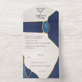 Kintsugi inspirierte blaue Kirschblüten  All-in-One-Einladung