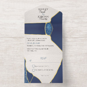 Kintsugi inspirierte blaue Kirschblüten  All-in-One-Einladung