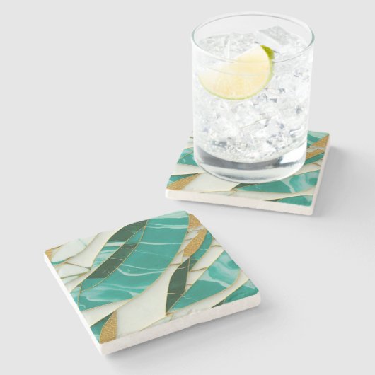 Kintsugi Jade und Marble Steinuntersetzer (Seitenansicht)