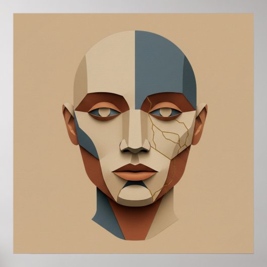 Kintsugi Muse: Abstrakte Papier-Skulptur-Porträt Poster (Vorne)