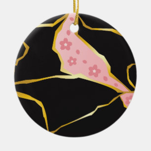 Kintsugi-Schmuck mit Kirschblütenakzenten Keramik Ornament