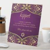 Kippah Yarmulke Table Sign Gold Mandala auf Lila Sockelschild (In Situ)