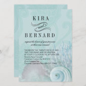 Kira Seashell Dreams Beach Wedding aqua Einladung (Vorne/Hinten)