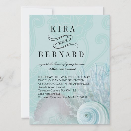 Kira Seashell Dreams Beach Wedding aqua Einladung (Vorderseite)