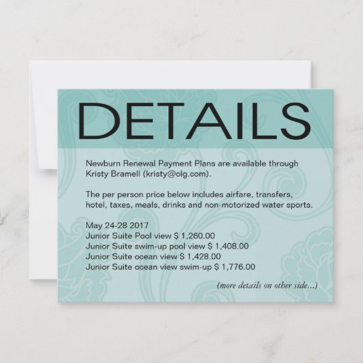 Kira Seashell Dreams Beach Wedding Route aqua Einladung (Vorderseite)