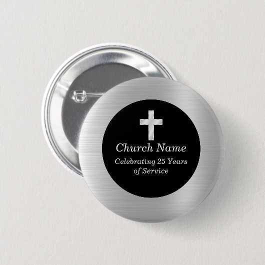 Kirche 25. Jubiläum Schwarz und Silber Keepake Button (Vorne & Hinten)