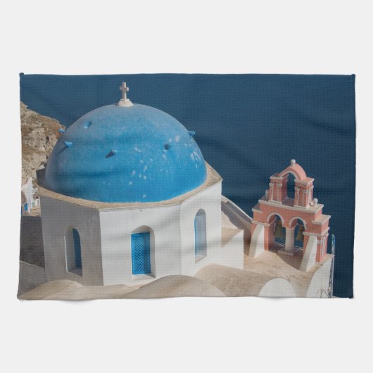 Kirche auf der Insel Santorini, Griechenland Geschirrtuch (Horizontal)