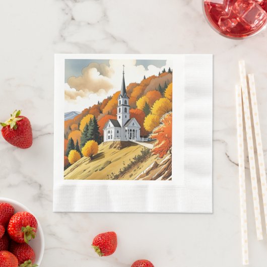 Kirche auf einem Hügel im Herbst Serviette (Beispiel)