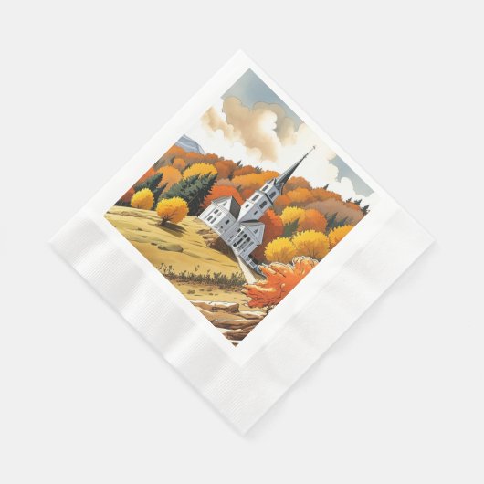 Kirche auf einem Hügel im Herbst Serviette (Ecke)