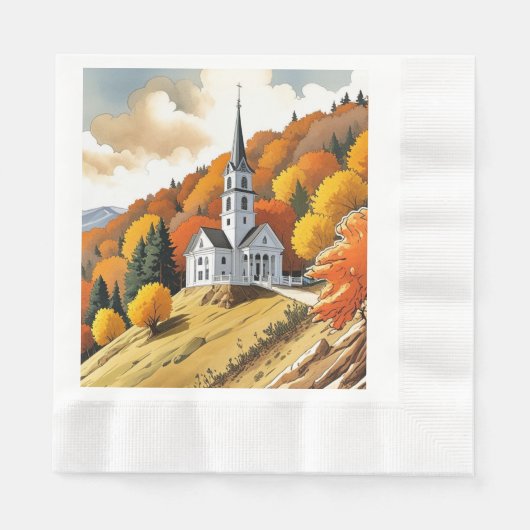 Kirche auf einem Hügel im Herbst Serviette (Vorderseite)
