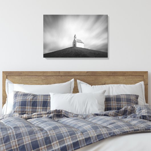 Kirche auf einem Hügel in Schwarz-Weiß Leinwanddruck (Insitu (Schlafzimmer))