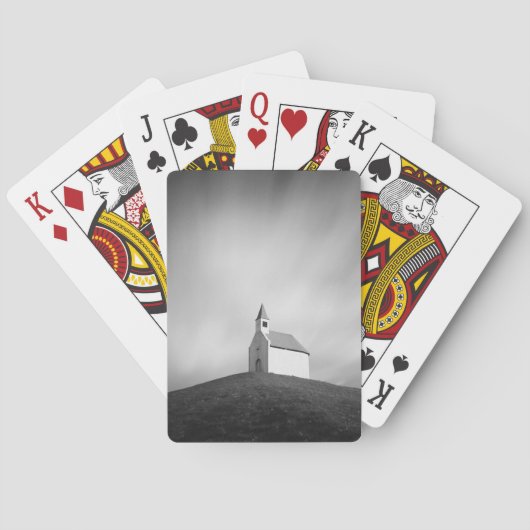 Kirche auf einem Hügel in Schwarzweiss Spielkarten (Rückseite)