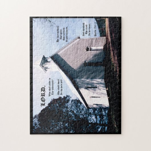 Kirche auf einem Hügel mit Psalm 15:1-2 Puzzle (Vertikal)