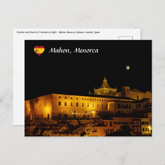 Kirche Carmen in der Nacht - Mahon, Menorca, Spani Postkarte (Vorne/Hinten)