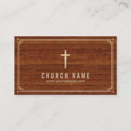 Kirche Cross Gold Gerahmt Elegante Holzpfleger Visitenkarte (Vorderseite)