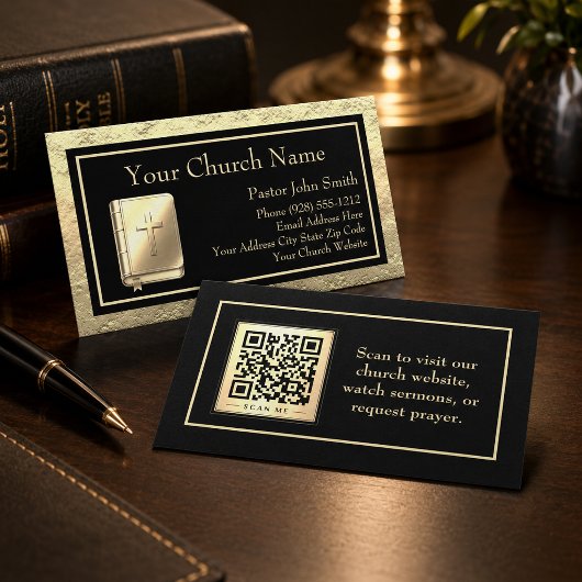 Kirche Gold und Schwarz QR-Code Bibel Visitenkarte