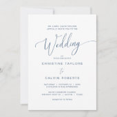 Kirche Hochzeit, Eltern Hosting, Navy Blue Script Einladung (Vorderseite)
