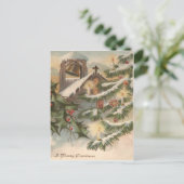 Kirche Holly Christmas Tree Candle Feiertagspostkarte (Stehend Vorderseite)