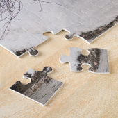 Kirche im Schnee mit den Alpen im Winter Puzzle (Seite)