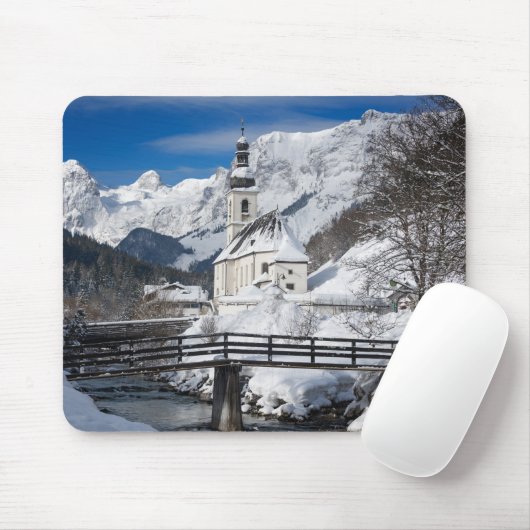 Kirche im Schnee mit den Alpen Mousepad (Mit Mouse)