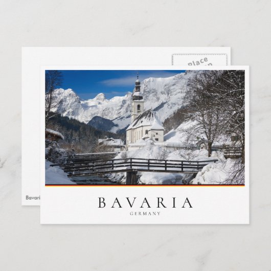 Kirche im Schnee mit den Alpen Postkarte (Vorne/Hinten)