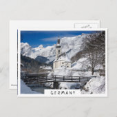 Kirche im Schnee mit den Alpen Postkarte (Vorne/Hinten)