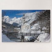 Kirche im Schnee mit den Alpen Puzzle (Horizontal)
